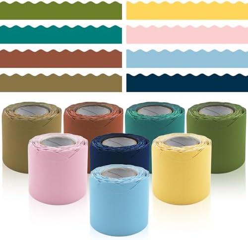 Bulletin Board Borders - 8 Rolls 262.4 Ft Boho Scalloped Borders Bulletin for Classroom, School & Office Decor - Neutral Classroom Bulletin Board Decorations