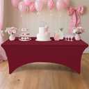 Smiry 2 Pack Spandex Table Cloth 8FT, Elastic Fitted Stretch Tablecloths, Washable and Wrinkle Free Rectangular Patio Table Cover for Outdoor, Wedding, Banquet & Parties (Wine Red, 96Lx30Wx30H Inch)