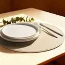 Round Vinyl Beige Placemats Set of 6, Faux Leather Waterproof Wipeable Heat Resistant Place Mats, Washable Table Mats for Halloween, Thanksgiving & Christmas Dinner (Beige)