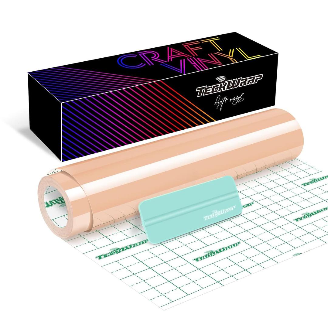 TECKWRAP 001 Vinyl Glossy Permanent Vinyl Adhesive Vinyl Roll for Cutters, Signs, Scrapbooking, Craft, Die Cutters 12" x 20ft, Glossy Shell Pink