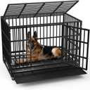LEMBERI 48/38 inch Heavy Duty Indestructible Dog Crate, Escape Proof Dogs Cage Kennel with Lockable Wheels,High Anxiety Double Door Kennel,Extra Large Crate Indoor for Large Dog with Removable Tray (47.2"L x 30.7"W x 36.0"H, Black)