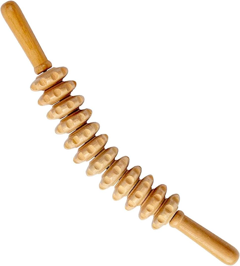 Curved Wood Therapy Massage Roller Tools,Lymphatic Drainage, Cellulite Massage Wooden Muscle Roller Stick for Waist and Thigh, Stomach Rolling guasha Massager Tool for Fascia,Relief, Body Shaping 