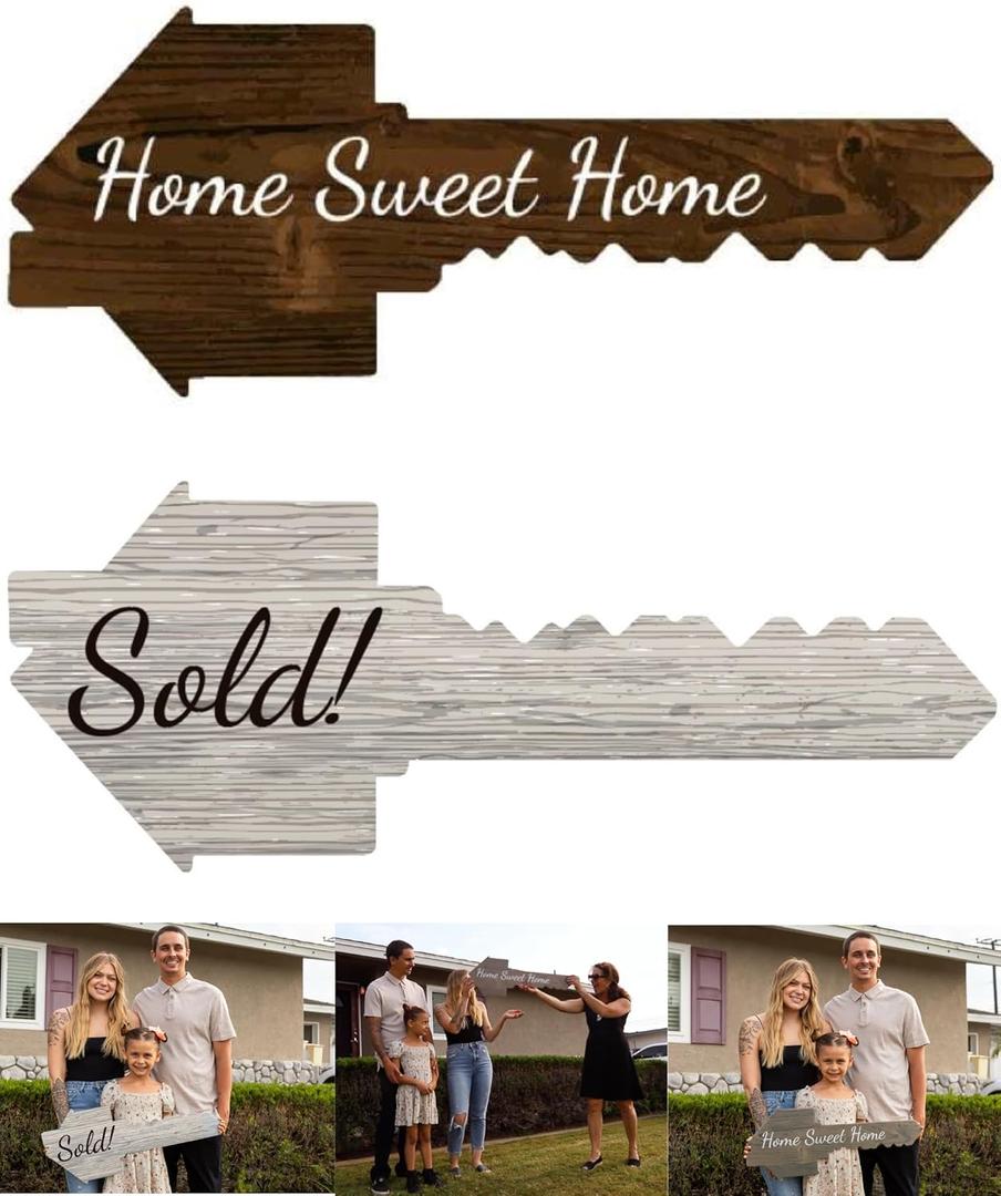 Real Estate Sold Sign | Extra Large Key Shaped | Double Sided | Real Estate Photo Props for Agents and New Home Owner | Closing Gifts for Buyers & Realtor Agent Gift (HomeSweetHome/Sold)