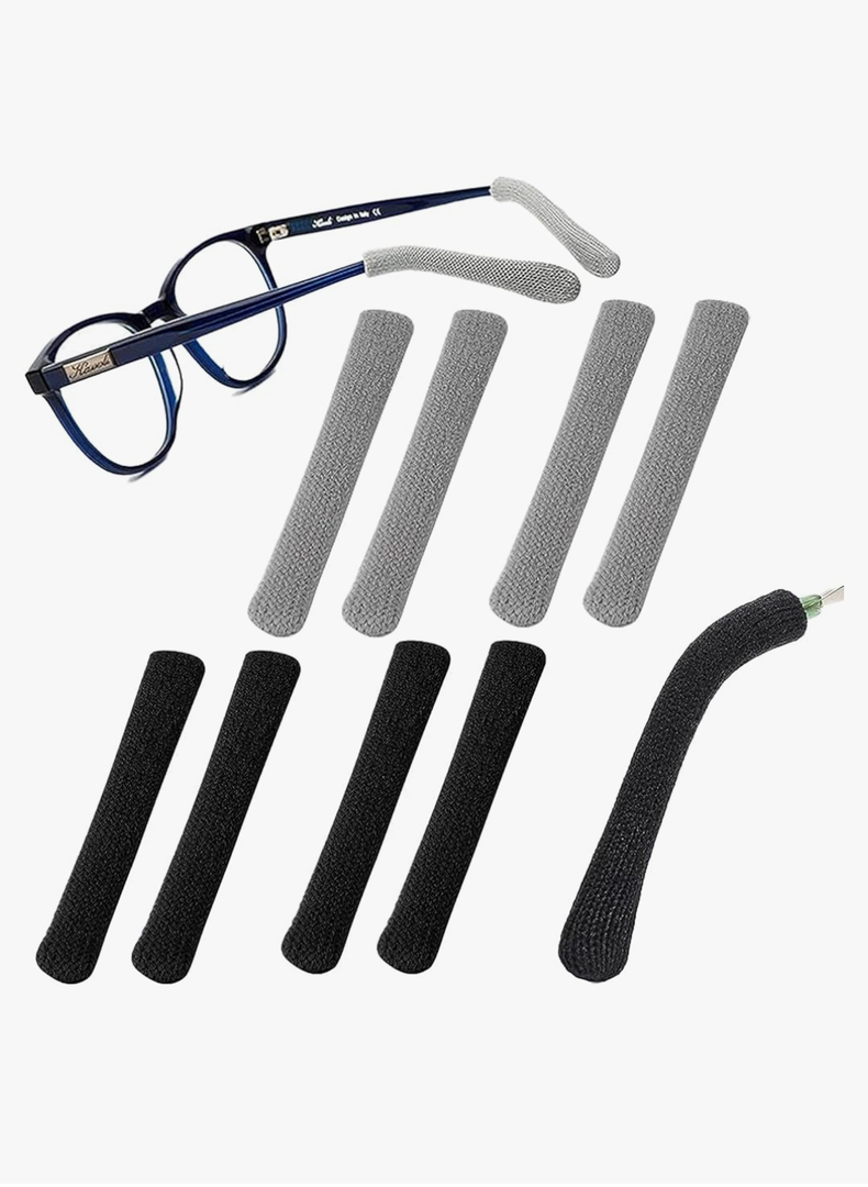 Pack of 2, Glasses Ear Cushion Upgrade Soft Knitting Cotton Fabric Eyeglass Ear Cushions Holder Grips, Anti-Slip Eyeglasses Temple Tips Sleeve Retainer, For Glasses Sunglasses Eyewear 2pairs Black+2pairs gray