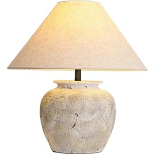 White Rustic Farmhouse Table Lamp - Terracotta Base with White Fabric Shade - 15.6 Inches - Warm White LED - 40W - 5000 Lumens