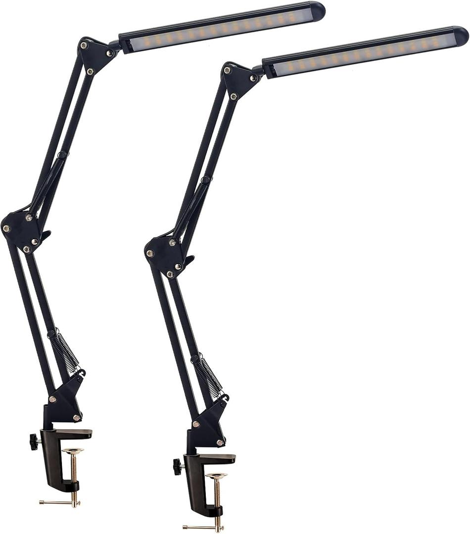 LED Desk Lamp,Eye-Caring Metal Swing Arm Desk Lamp with Clamp,10 Dimmable Brightness 3 Light Modes Reading Lamp,Desk Light for Home Office(2 Pack)