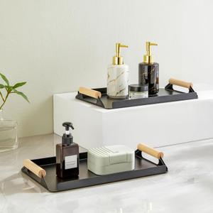 2 Pack Bathroom Tray for Counter, Metal Bathroom Vanity Tray Decorative Tray Cosmetic Organizer, Storage Shelf for Kitchen, Living Room, Bedroom, Dressing Table