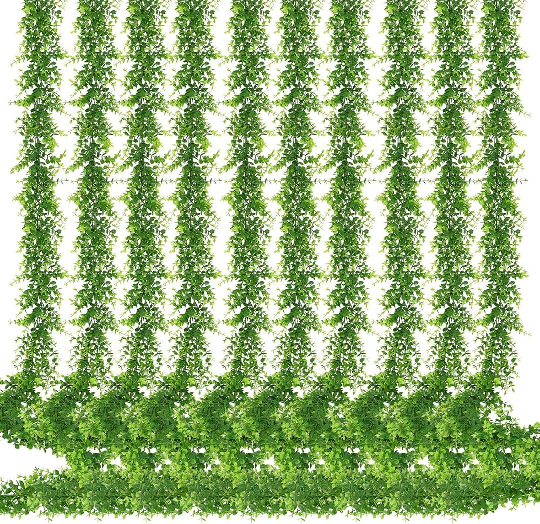 MARTINE MALL Eucalyptus Garland, 10 Pack 60FT Artificial Greenery Garland Eucalyptus Leaves Vines, Faux Hanging Garlands for Wall Table Arch Wedding Backdrop Party Home Decor (Green) (10 Pack, Green)