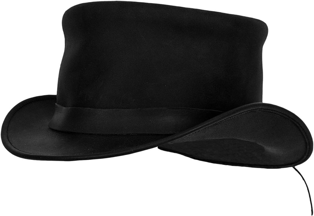 Genuine Leather Top Hat Fashion Gentleman Hat Black Deadman Top Hat for Men Women (Large)