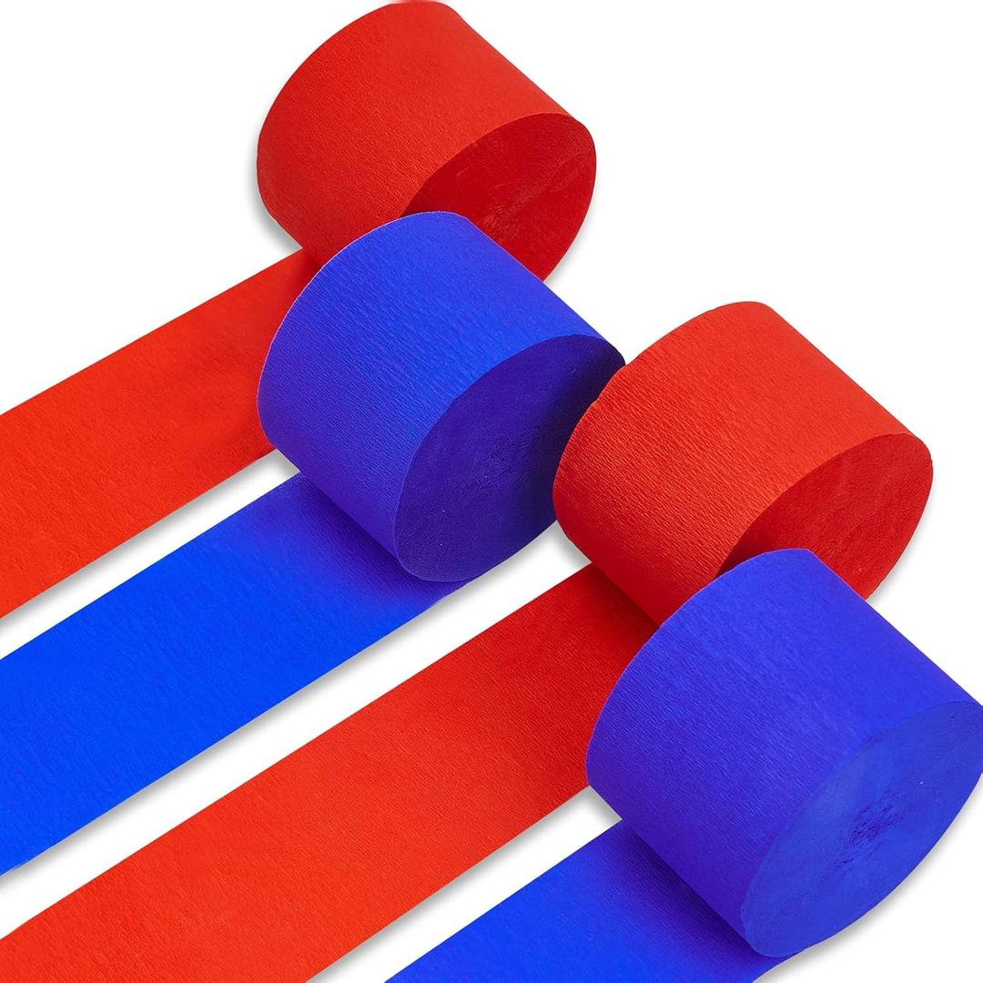 PartyWoo Red and Blue Crepe Paper Streamers 4pcs 328ft Pack of Red and Blue Crepe Paper Streamers for Birthday Engagement Baby Shower Bachelorette Graduation Wedding Independence Party Decorations