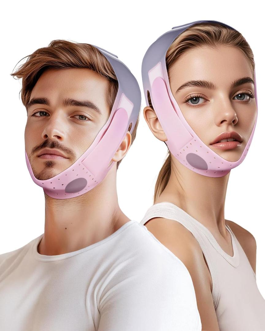 V-Line Sculpting Face Mask  Silicone Chin Strap for Jawline Tightening & Double Chin Reduction (23-27 Inches) (Sakura Pink)
