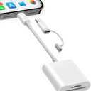 SD Card Reader for iPhone iPad, Dual Connector (Lightening&USB-C) Micro SD Memory Card Reader, 2 in 1 SD and TF Card Adapter Portable Trail Camera Viewer, No Driver Needed, Plug and Play