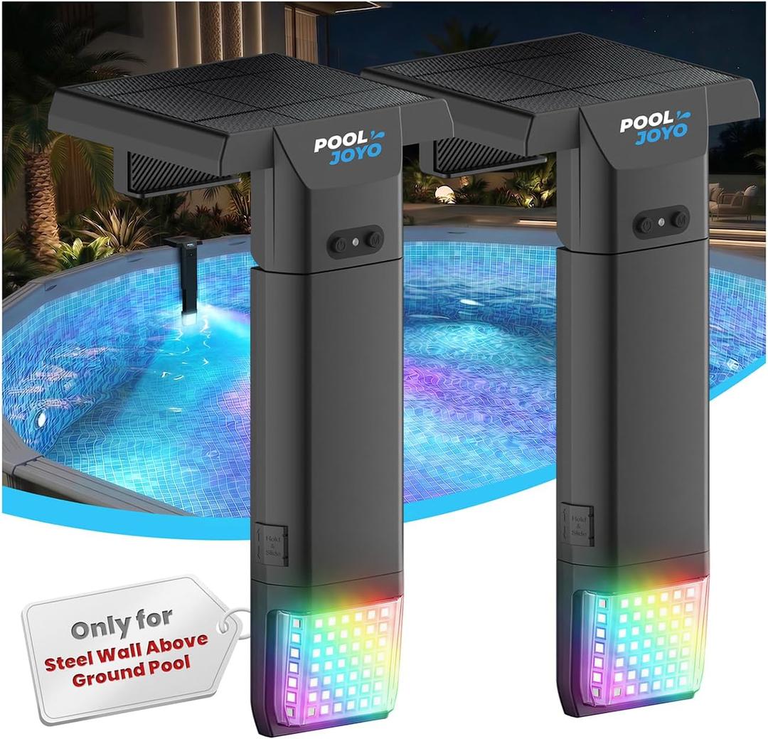 Solar Pool Lights Only for Steel Wall Above Ground Pools, 5.210 in Top Rail Remote Control, Brighter 3-Sided 180 Underwater Glow, 10 Colors 4 Modes, IP68 Waterproof2 Pack