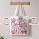 Coastal Seashell Tote Bag, Pink Seashell Pearl Canvas Tote Bags for Women, Girly Coastal Ocean Gift for Woman, Beach Summer Reusable Grocery Shopping Bags