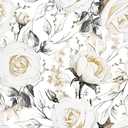 Vintage Pale White/Yellow Floral Peony Flowers Rose Grey Leaf Peel and Stick Wallpaper Easy Peel Off Contact Paper Stick on Adhesive Wall Paper for Bathroom Waterproof Renter Friendly