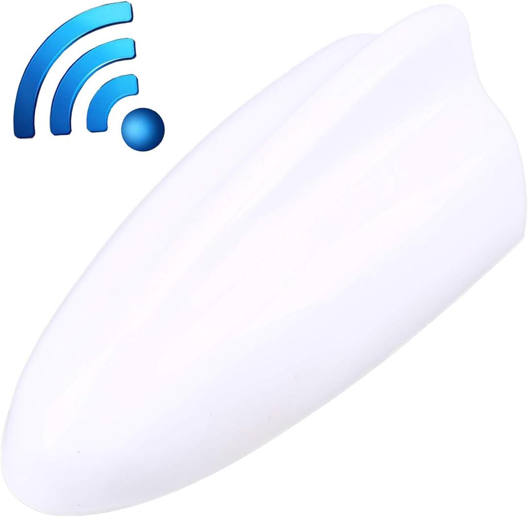 Possbay Universal Car Shark Fin Antenna AM/FM Radio Signal Roof Aerial for Auto SUV Truck Offroad with Adhesive Base White (S-White)