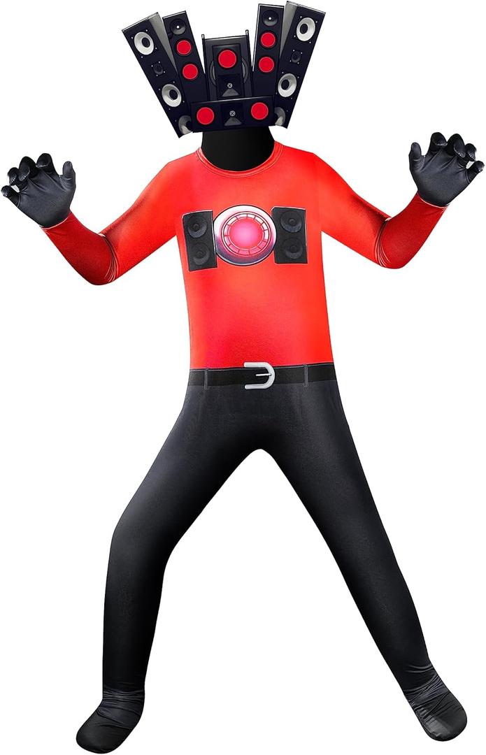 Poterloy Toilet Costume for Kids Camera Speaker Man Cosplay Video Game Jumpsuit for Halloween 5-12 Years