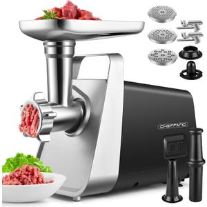 CHEFFANO Meat Grinder Electric, 350W[2000W Max] Electric Meat Grinder, Molino De Carne, Meat Mincer with Stainless Steel 2 Blades and 3 Plates, Sausage Staff Maker & Kubbe Kit for Home Kitchen Use (MG097-QK)