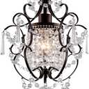 Modern Mini Crystal Chandelier,Iron Bronze Crystal Light Fixtures Ceiling Mount 1 Light Small Chandeliers for Bedroom Elegant Hanging Lighting for Girls Room Dining Room Closet Kitchen Island
