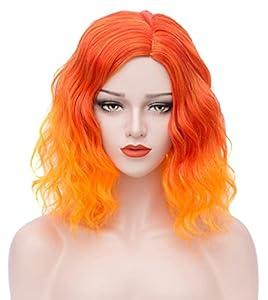 Mildiso Orange Wigs for Women 14" Short Orange Bob Wig Curly Wavy Cute Synthetic Soft Wig with Breathable Wig Net M004OR