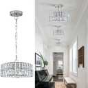 Chrome Crystal Chandeliers, Modern Semi Flush Mount Ceiling Light, Extra Small-12” 4-Light Round Crystal Hanging Pendant Light Fixtures,D12” for Dining Room Entryway Kitchen Hallway