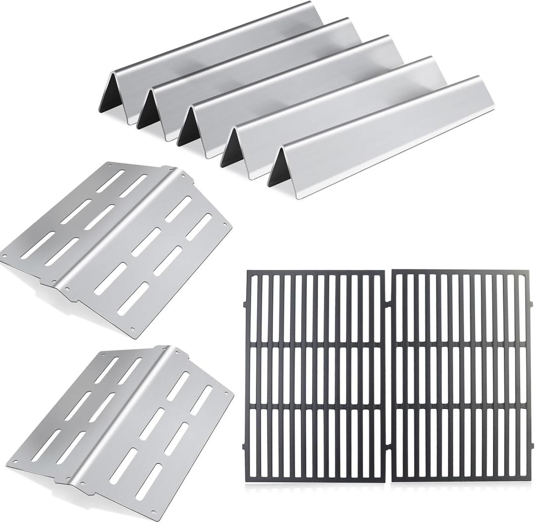 Stainless Steel Flavorizer Bars, Heat Deflector and Cast Iron Grill Grates Replacement Parts for Weber Genesis 300 Series, 7620, 7622, 7524, E310 E320 E330 S310 S320 S330 EP310 EP320 EP330