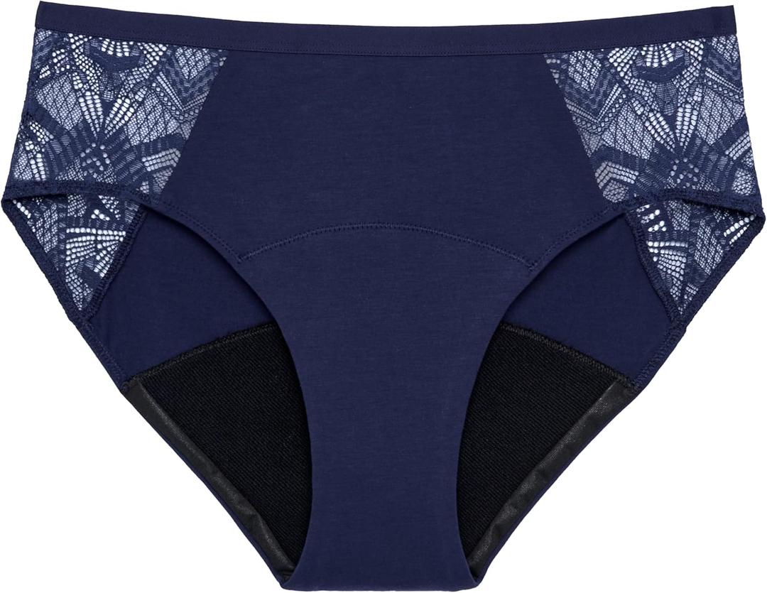 Thinx Ultra-Soft Period Underwear, Brief-Style Leakproof Underwear for Women, Holds Up to 12 Regular Tampons*, FSA HSA Approved Period Panties, Reusable, Comfortable, & Flexible, Blue with Lace, XL