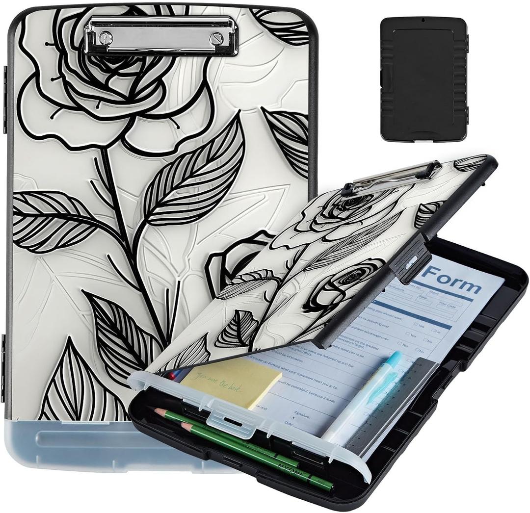 Cute Pattern Design Clipboard with Storage - Lightweight Letter/A4 Size Clipboard, Ideal for Teachers, Nurses, Office Women, and Students - 9.5 x 14.2 Inch (Rose)