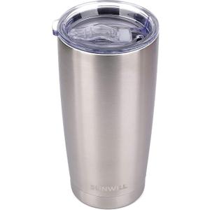 SUNWILL Travel Coffee Tumbler 20 oz, Stainless Steel Mug with Lid, Insulated Cup for Water, Tea, Hot and Cold Drinks, Silver