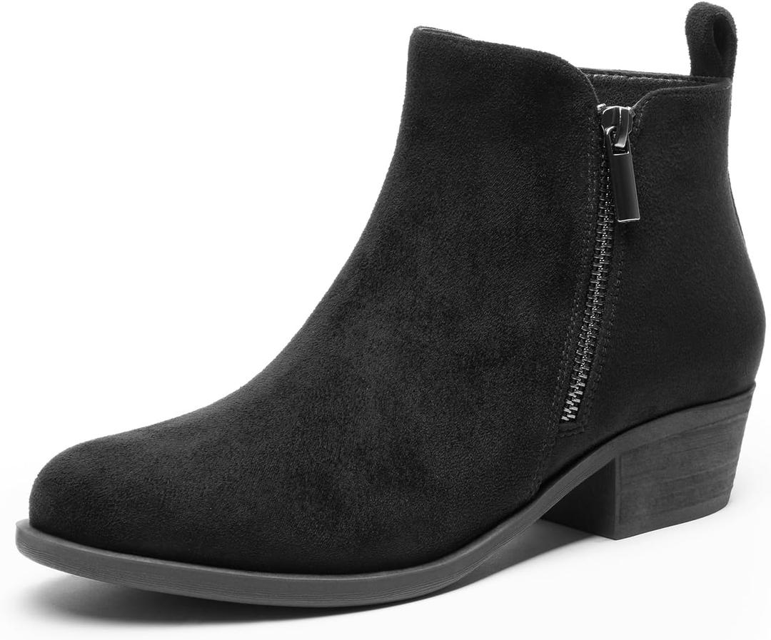 DREAM PAIRS Women's Ankle Boots Classic Low Chunky Heel Side Zipper Booties Shoes, Size 9.5, BLACK-SUEDE, SDAB2440W