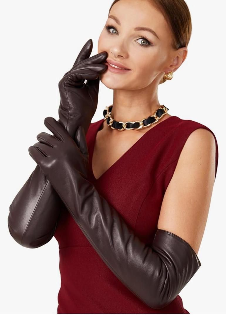 VIKIDEER Warm Soft Long Leather Gloves Women Plush Lined Full Touchscreen Luxury Gloves for Evening Opera Arty Costume 23.6''