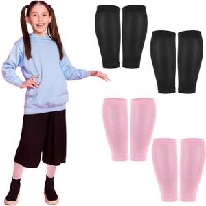 Tarpop 4 Pairs Kids Soccer Leg Sleeves Long Compression Leg Sleeves for Youth Football Protection Calf and Shin Support(Black, Pink)