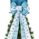 Christmas Tree Topper Hat Shiny Sequins Top Hat with Bow Lengthened Ribbon Tree Topper Santa Christmas Decorations for Xmas Gift Ideas Holiday Winter Party Ornament Supplies (Lake Blue)