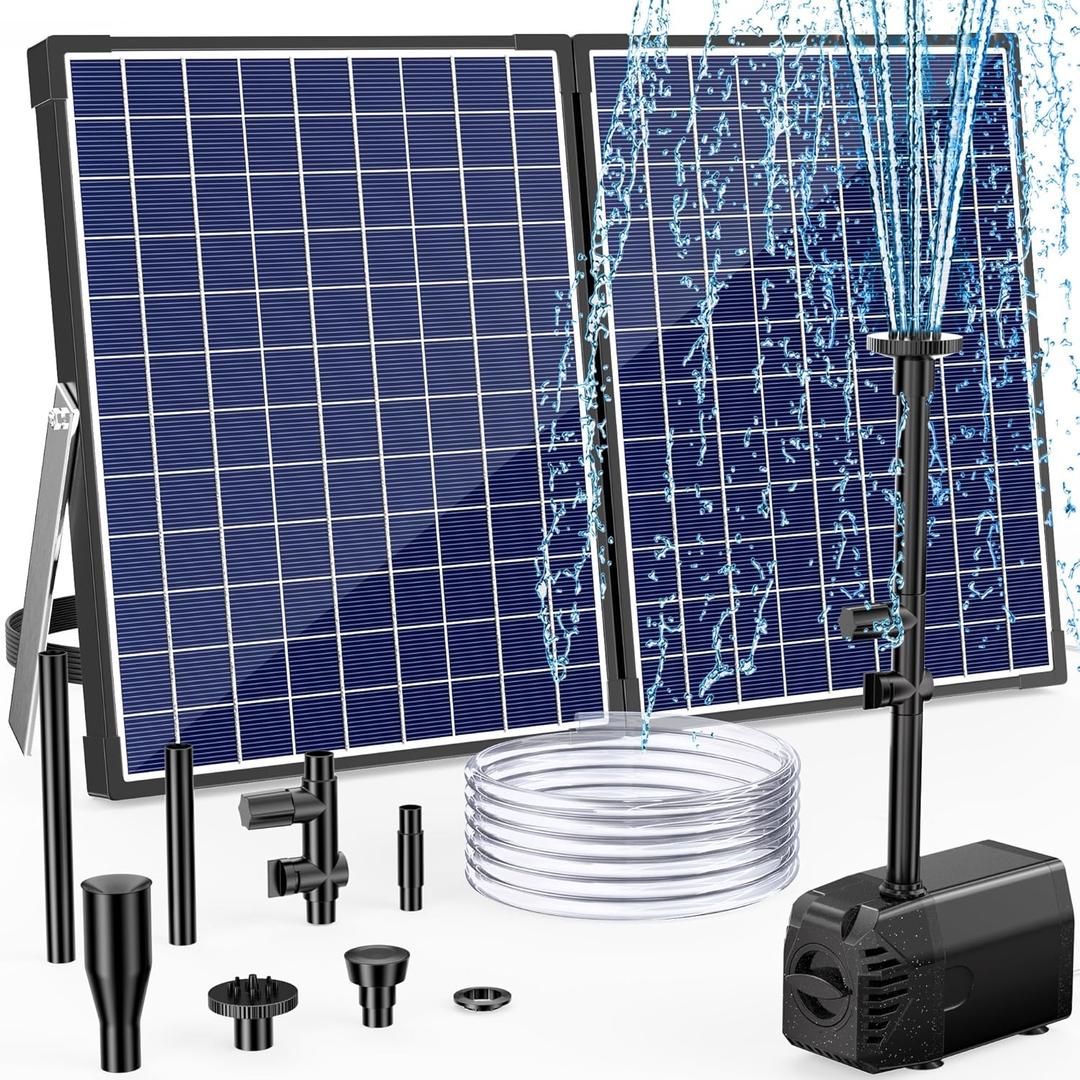 POPOSOAP 35W Solar Fountain Pump, 420GPH Solar Pond Pump with Dry-Run Protection, Solar Powered Water Pump with PVC Tubing, 17Ft Cord for Ponds, Garden, Hydroponics, Waterfall