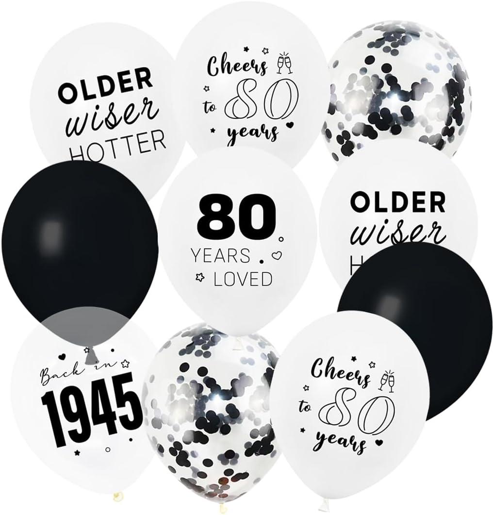 80th Birthday Balloons Decorations 30PCS Black Latex Birthday Balloon for Men Women 80th Birthday Anniversary Party Supplies