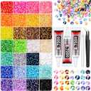 34000Pcs Resin Rhinestones for Bedazzling Kit, Mixed-Color 3mm Bedazzled Crystal with 3Pcs 10ml B7000 Jewelry Glue, Flatback Gems for DIY Crafts Clothing Nail Art Makeup