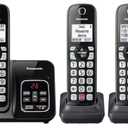 Panasonic Cordless Phone with Answering Machine, Advanced Call Block, Bilingual Caller ID and High-Contrast Display, Expandable System with 3 Handset Cordless Telephones - KX-TGD833M (Metallic Black)