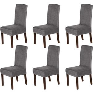 H.VERSAILTEX Velvet Dining Chair Covers Stretch Chair Covers for Dining Room Set of 6 Parson Chair Slipcovers Chair Protectors Covers Dining, Soft Thick Solid Velvet Fabric Washable, Grey