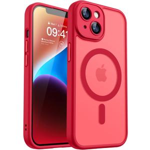 CANSHN Magnetic for iPhone 14 Plus Case, Upgraded [Full Camera Protection] [Compatible with MagSafe] [Translucent Matte] Shockproof Protective Phone Case for iPhone 14 Plus 6.7" - Red