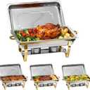 9Qt Chafing Dishes for Buffet, 4 Pack Gold 304 Stainless Steel Chafing Dish Sets, Food Warmers for Parties Buffet,Complete Buffet Servers and Warmers to Keep Food Warm