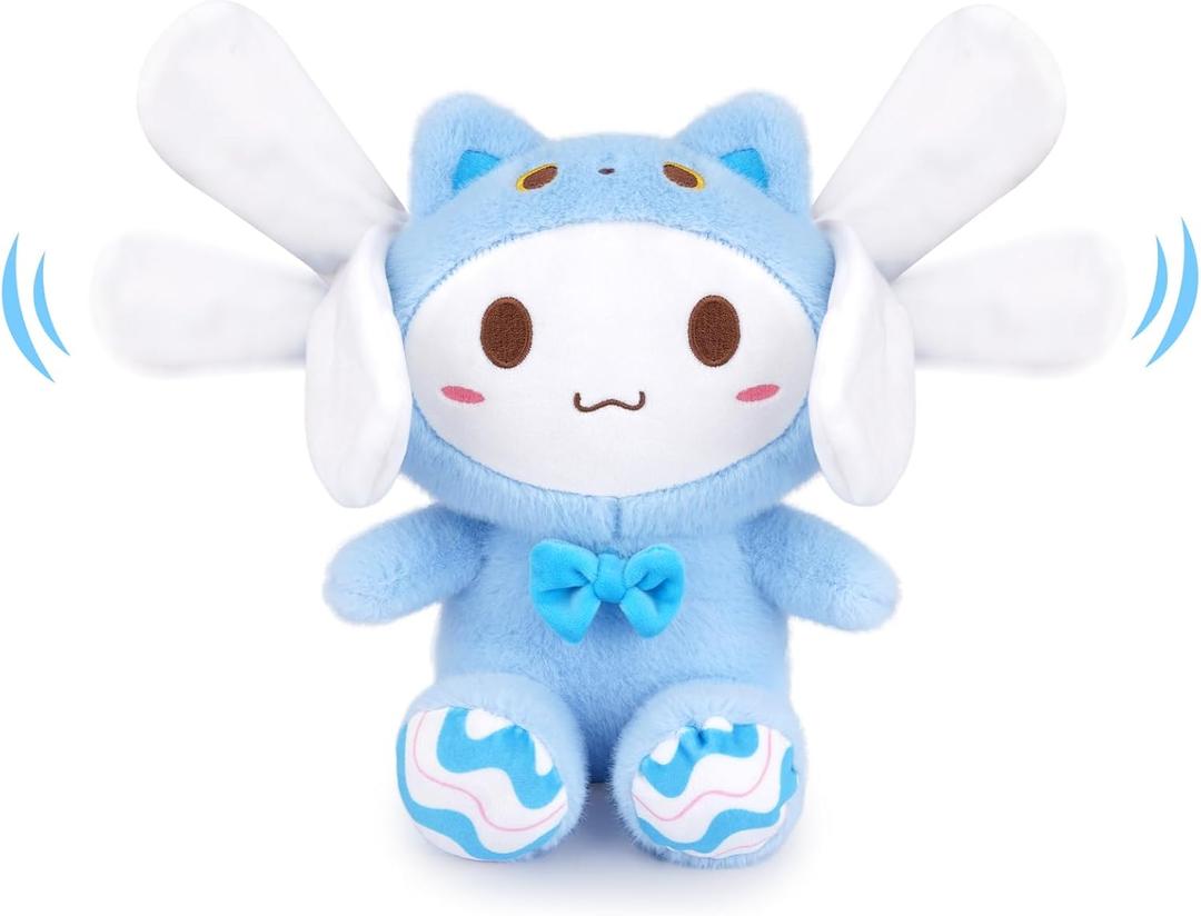 Cinnamon - Roll Plush Bunny Stuffed Animal Toys with Ear Moving Standing, Cute Cat Bunny Interactive Plush Toys for Kids Boys Girls (10", Blue)
