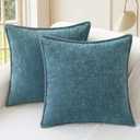 CaliTime Throw Pillow Covers Decorative 24 X 24 Inches Pack of 2 Cotton Thread Stitching Edges Solid Dyed Soft Chenille Cushion Cases for Couch Sofa Bed Living Room Farmhouse Smoke Blue