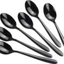 Vababa 16-Piece Stainless Steel Dessert Spoons, 6.6 Inches, Black