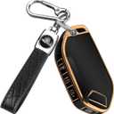 QBUC for Kia Key fob Cover,Soft TPU 360Car Key Case Protector with Leather Keychain Compatible with Kia Telluride 2023/2024 5 Buttons Smart Key (Black) (Gold Edge - Black)