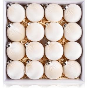 Velvet Ornaments for Christmas Tree Decorations - Beige Christmas Ball Ornament for Indoor Holiday Decor - Shatterproof Xmas Bulbs Ornaments 80mm 3.15inch - Pack of 16