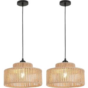 Rattan Pendant Light Set of Two,12.6 Inch Boho Kitchen Island light Fixtures,Handmade Woven Hanging Lamp,Wicker Small Chandelier,Coastal Hanging Lights for Bedroom Kitchen Restaurant Hallway Foyer