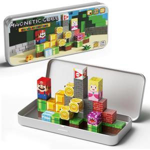 Magnetic Building Blocks Travel Toys for Kids Ages 4-8, Toddler Magnetic Cubes STEM Learning Set with Iron Storage Box  Portable Construction Toys for Boys Girls 3-5