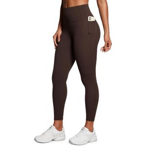 CRZ YOGA Butterluxe Workout Leggings Pockets 25'' - High Waisted Gym Womens Yoga Pants Buttery Soft (Medium, Hot Fudge Brown)