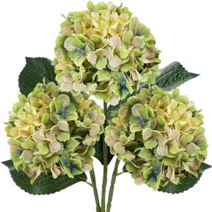 3PCS Green Silk Hydrangea Artificial Flowers, Fake Flowers & Faux Floral Bulk Bouquet for Home Decor Bathroom Table Centerpiece Shelf Decorations (Green)