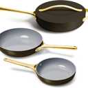 Caraway 4-Piece Fry Pan Set - Non-Stick Frying Pans (10.5 & 8) & Non-Stick Saut Pan - Non Toxic, PTFE & PFOA Free - Oven Safe & Compatible with All Stovetops (Gas, Electric & Induction) - Black